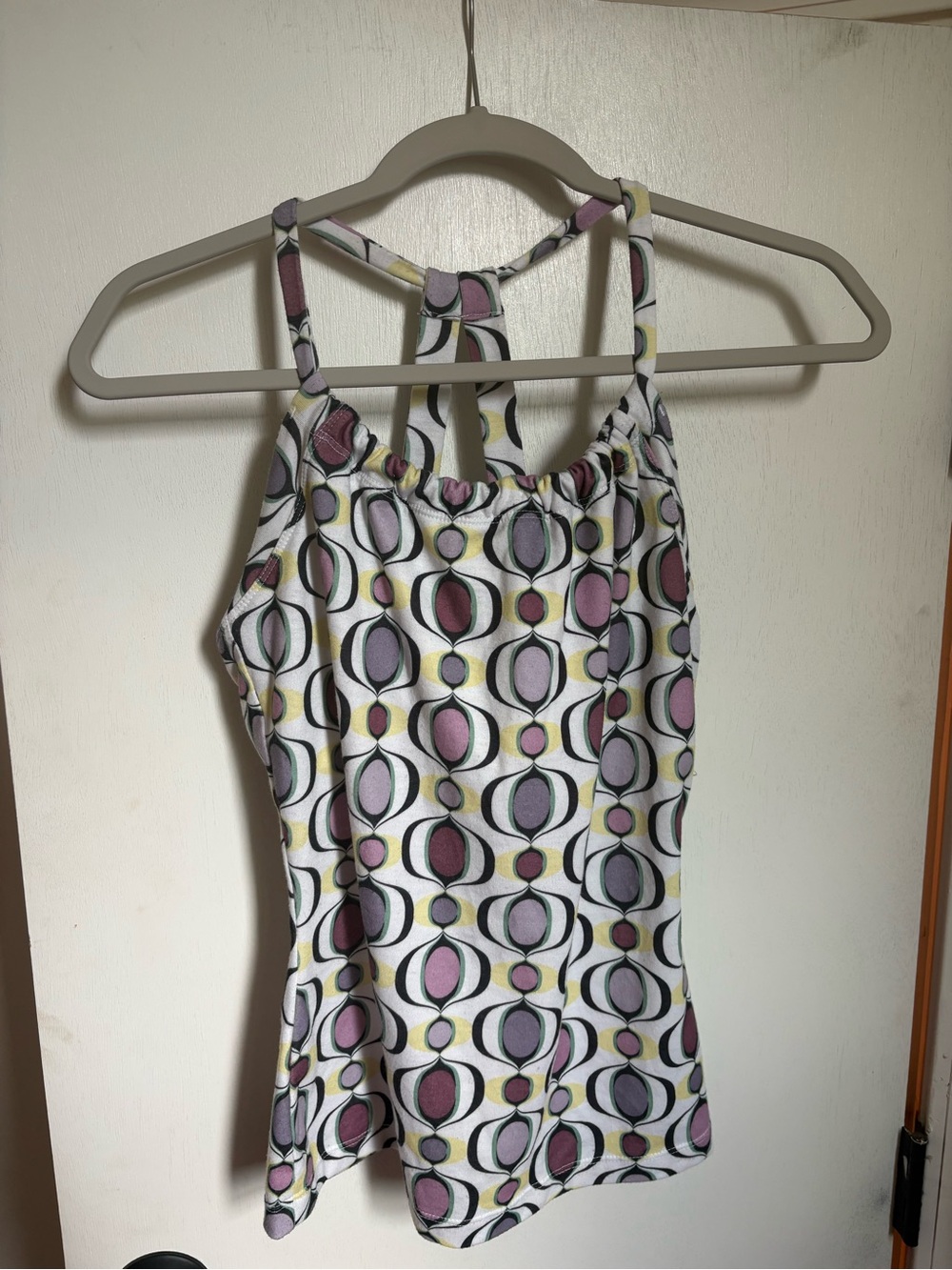 🧘🏻‍♀️🕉️ PRANA 🕉️🧘🏻‍♀️ Geometric Print Halter Tank Top in White, Purple, Pink